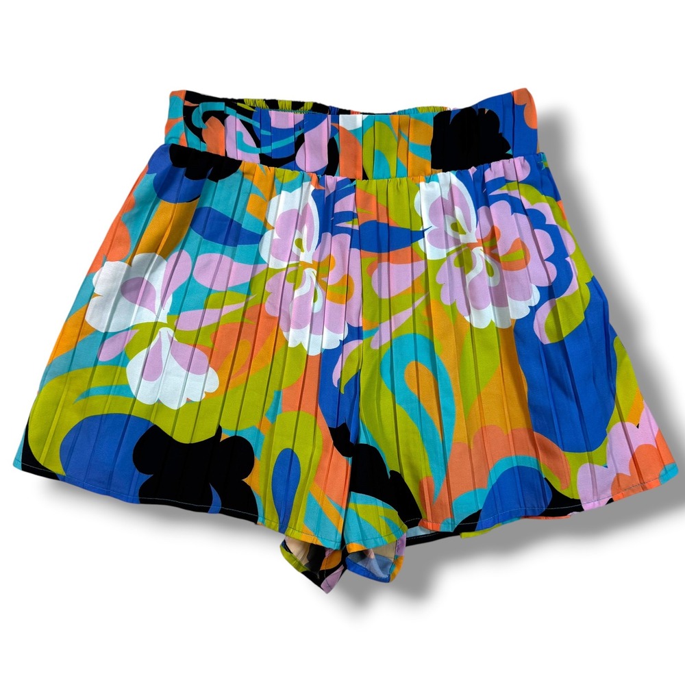 Ciebon Abstract Retro Floral Pleated Shorts Women's Medium